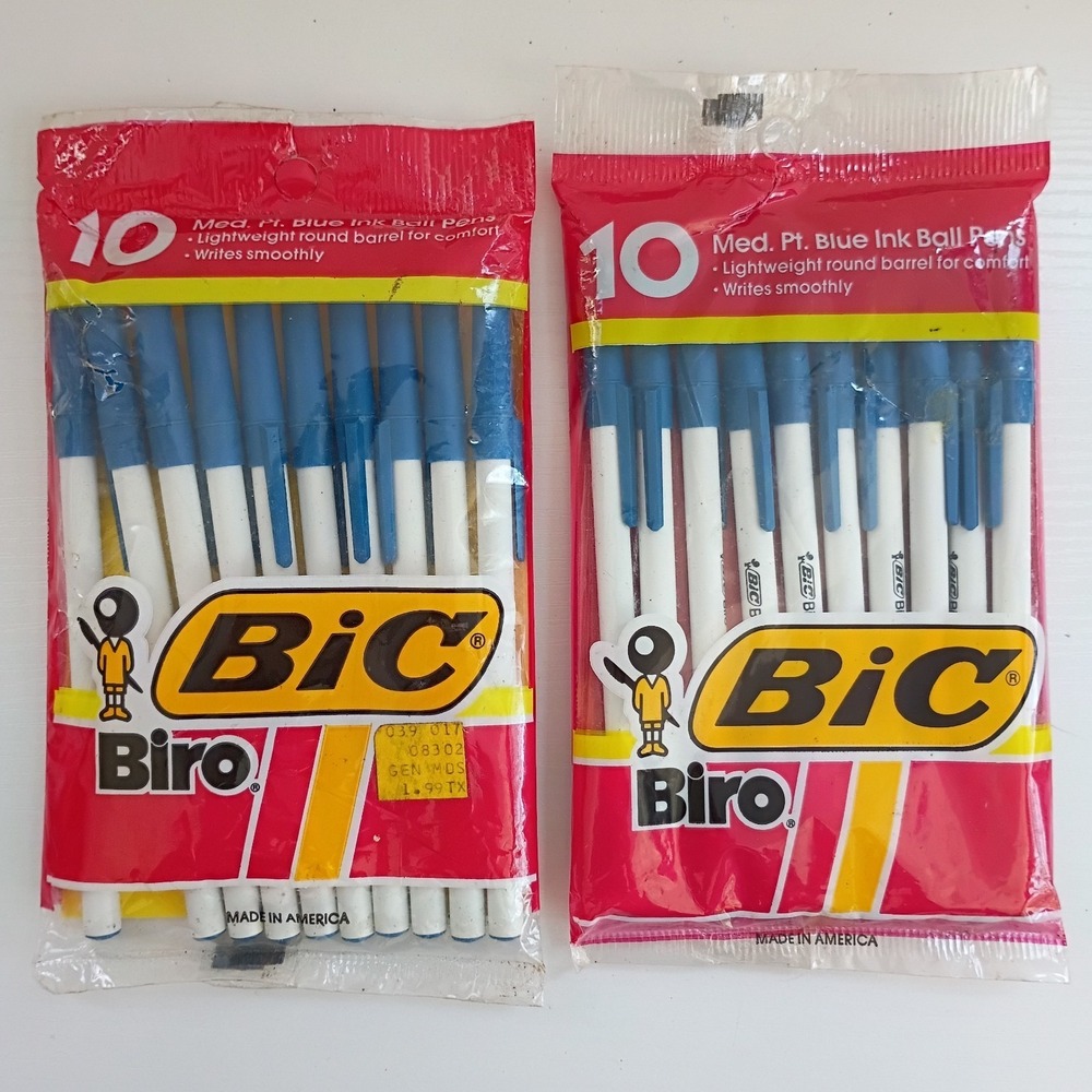 VTG Bic Biro Blue Ink Medium Point Ball Pens 2 Pckgs Of 10 Sealed New Old Stock